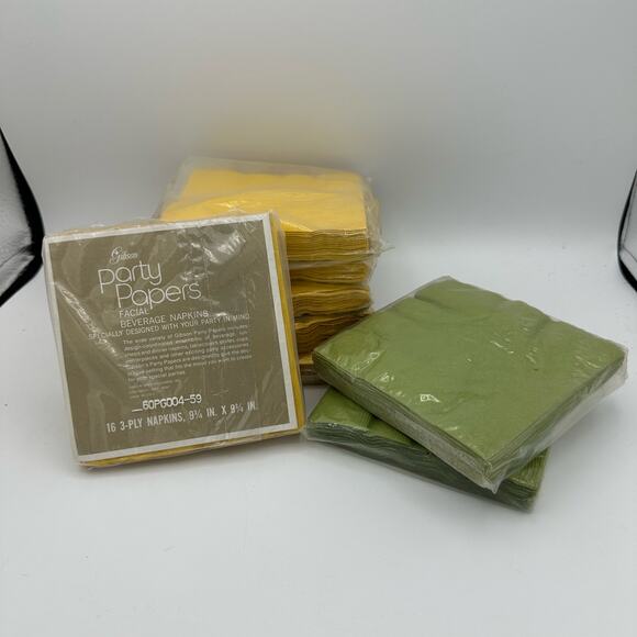 Vintage Paper Cocktail Napkins  NOS Mustard Yellow FOR 4 (FOUR) Packs - Picture 4 of 6